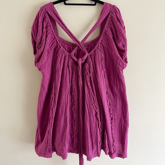 Free People Angele Mini Dress M Pink Dragonfruit Punch Gauze Fushcia Oversized - Picture 5 of 13